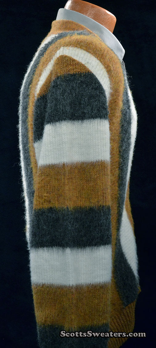 Men's Retro Striped button-front Faux-Mohair Cardigan Sweater