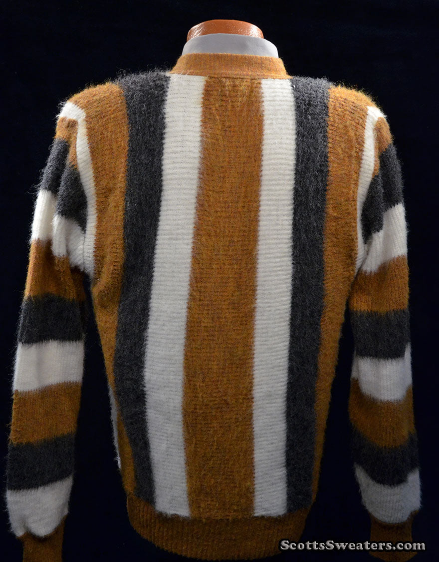 Men's Retro Striped button-front Faux-Mohair Cardigan Sweater