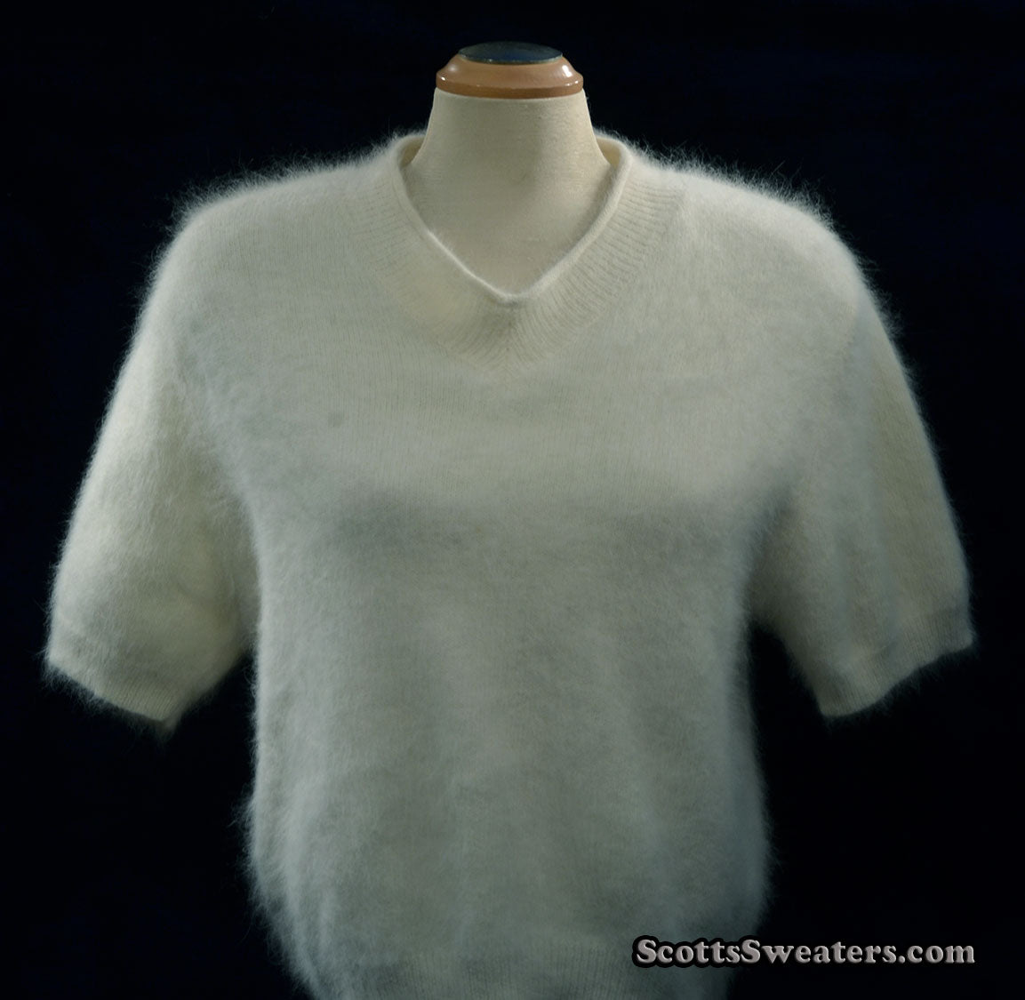 Woman's White Short-Sleeved Angora Sweater by Just Clothes