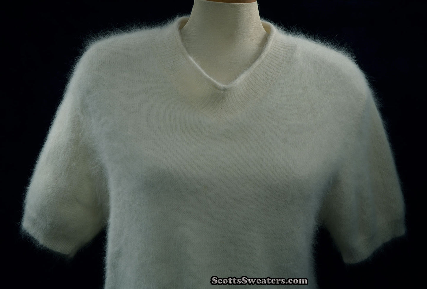 Woman's White Short-Sleeved Angora Sweater by Just Clothes