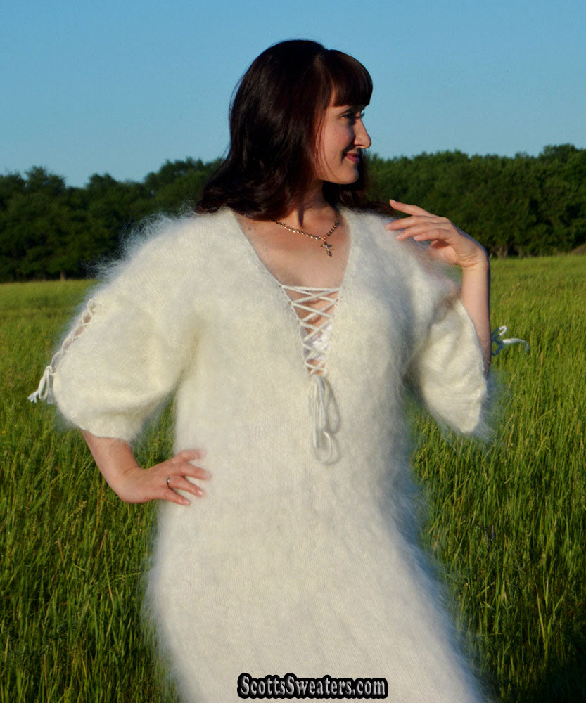 Ivory Fuzzy Mohair Sweaterdress