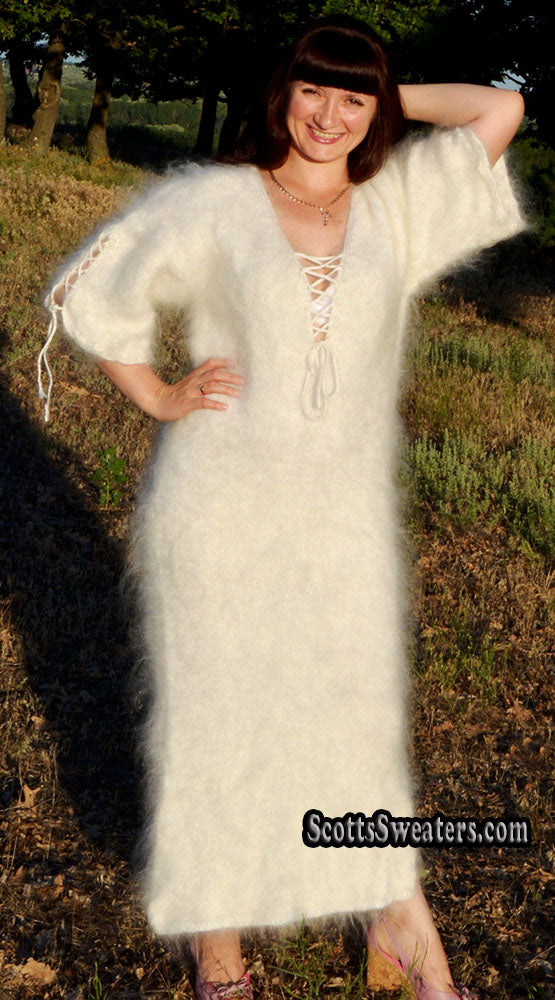 Ivory Fuzzy Mohair Sweaterdress