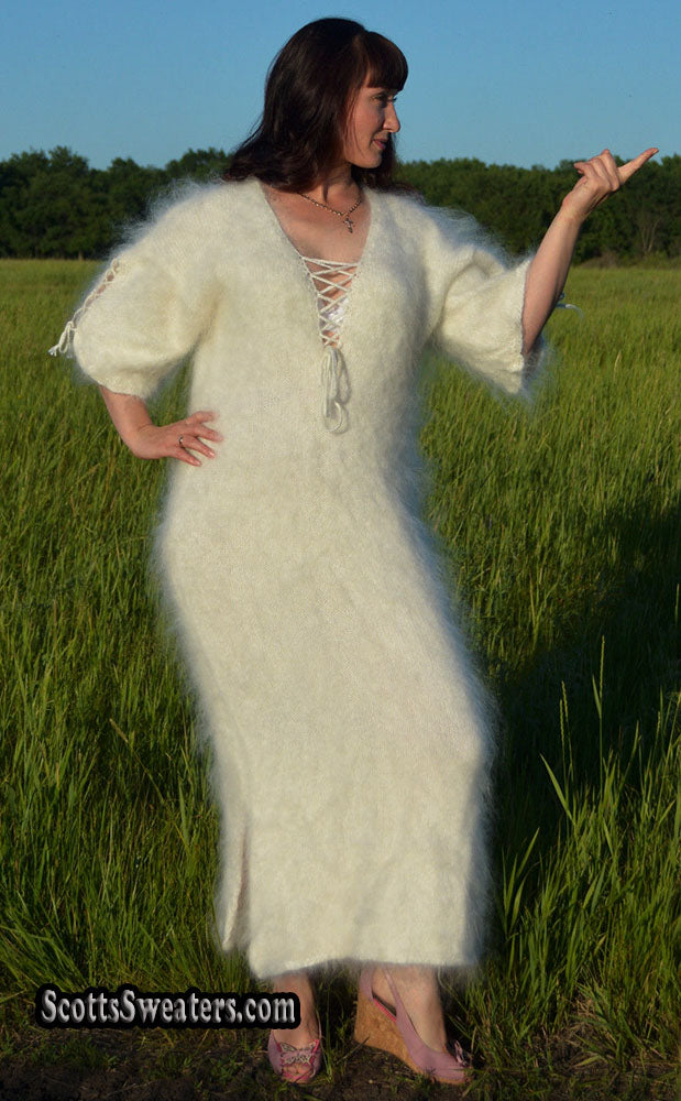 Ivory Fuzzy Mohair Sweaterdress