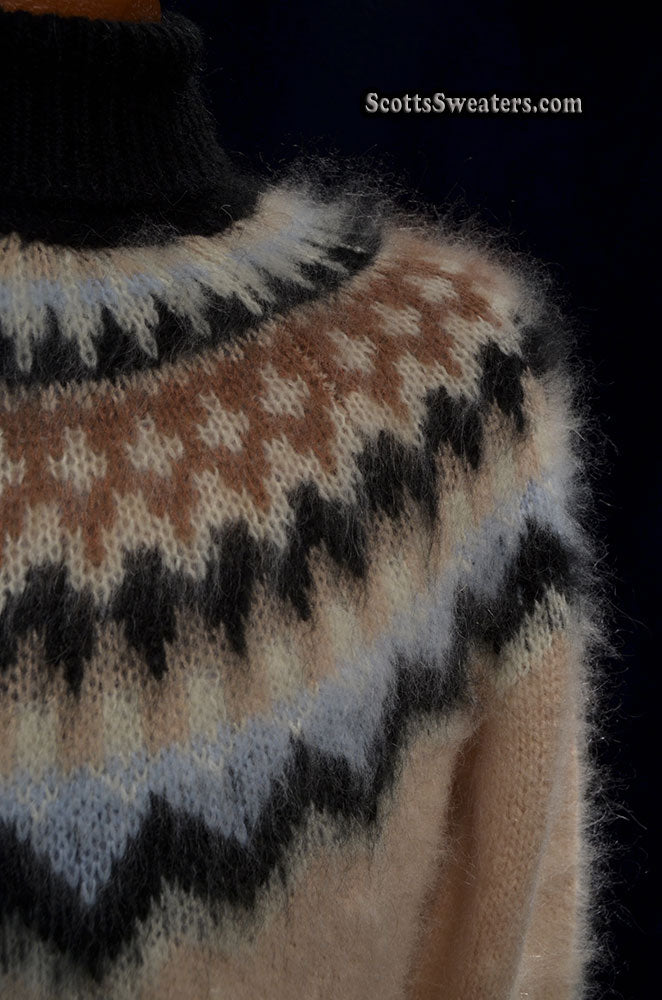 Men's Turtleneck Mohair Sweater in Fair Isle Design