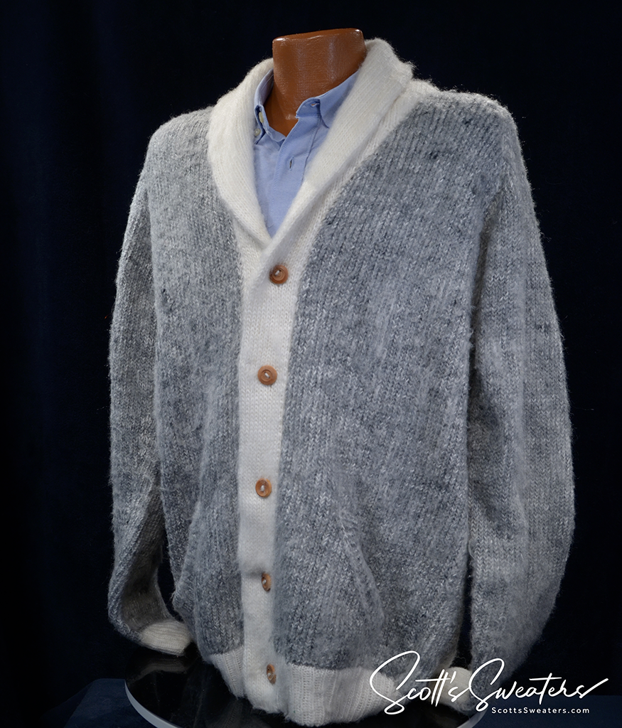 Men's Soft Grey Shawl-neck Cardigan Sweater