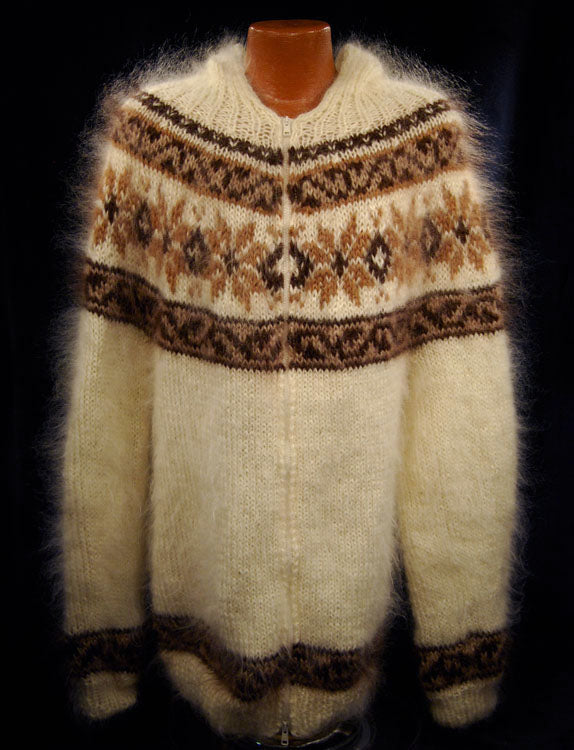 Handknit Mohair Hoodie Zipper-Front Cardigan Sweaters
