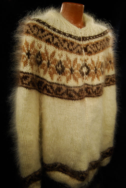 Handknit Mohair Hoodie Zipper-Front Cardigan Sweaters