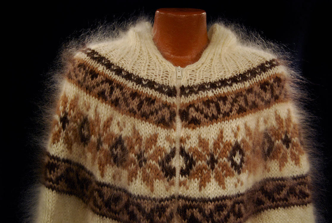 Handknit Mohair Hoodie Zipper-Front Cardigan Sweaters