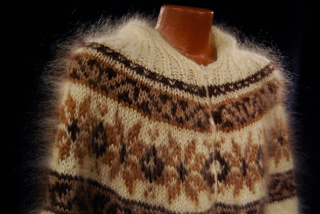 Handknit Mohair Hoodie Zipper-Front Cardigan Sweaters