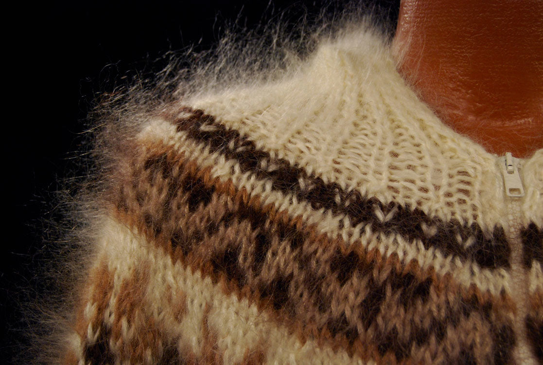 Handknit Mohair Hoodie Zipper-Front Cardigan Sweaters