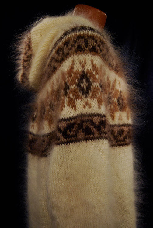 Handknit Mohair Hoodie Zipper-Front Cardigan Sweaters
