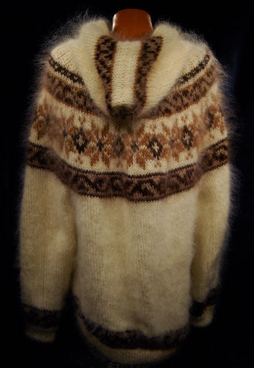 Handknit Mohair Hoodie Zipper-Front Cardigan Sweaters
