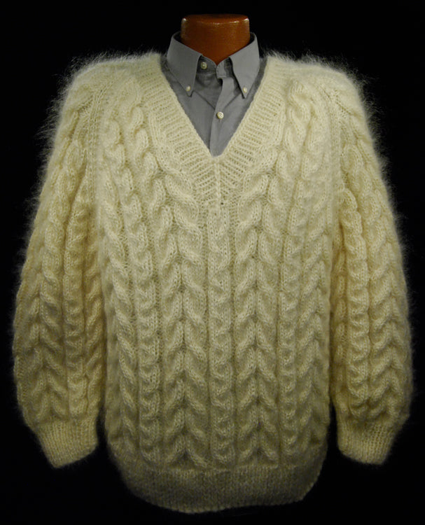 Men's Handknit Thick Cabled Mohair Sweaters