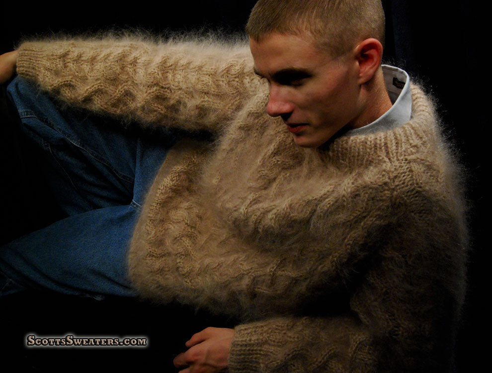 Men's Handknit Thick Cabled Mohair Sweaters