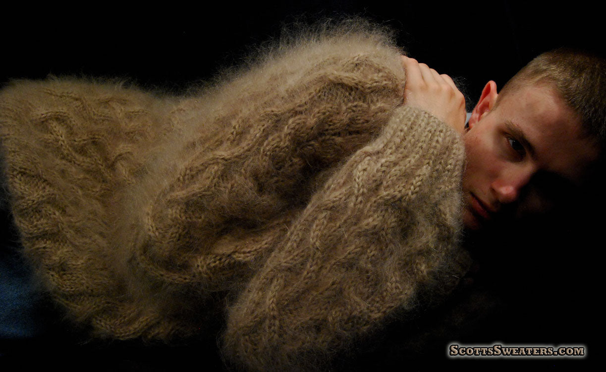 Men's Handknit Thick Cabled Mohair Sweaters