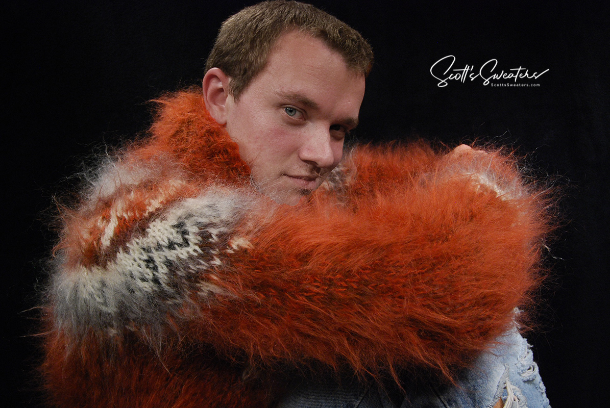 Copper Colored Men's Handknit Turtleneck Mohair Sweater