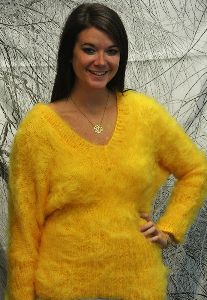 Woman's Fuzzy Yellow Mohair Sweater