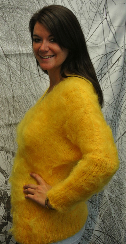 Woman's Fuzzy Yellow Mohair Sweater