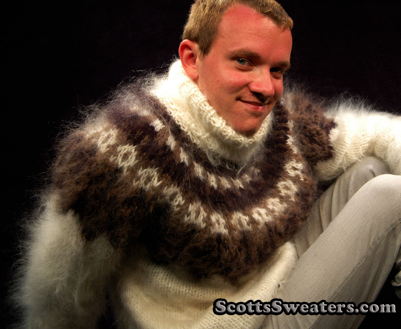 Men's Hand-knit Turtleneck Mohair Sweater