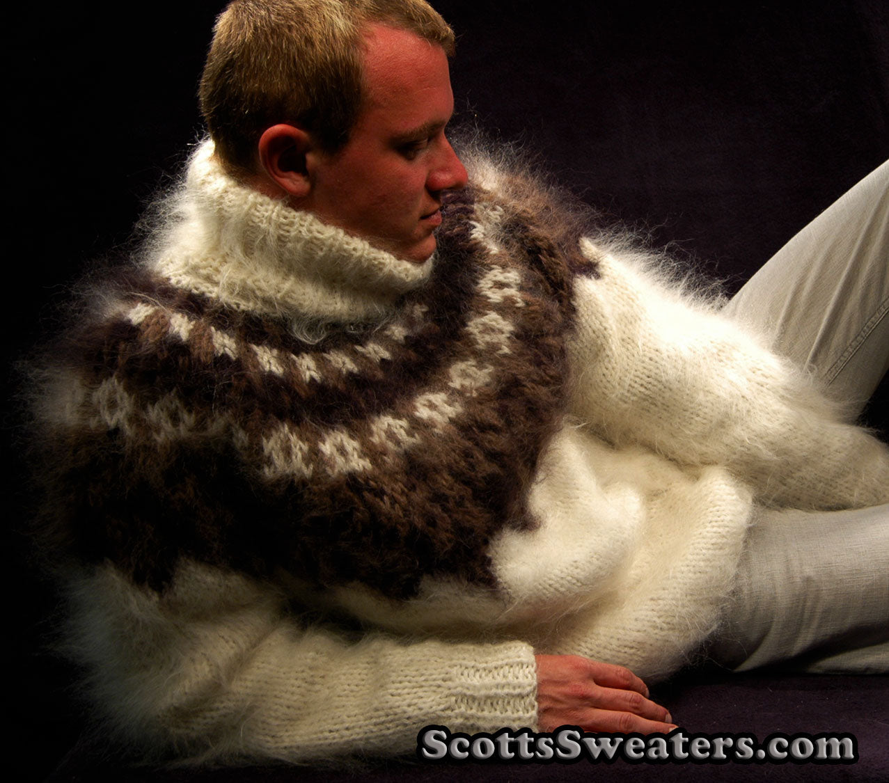 Men's Hand-knit Turtleneck Mohair Sweater