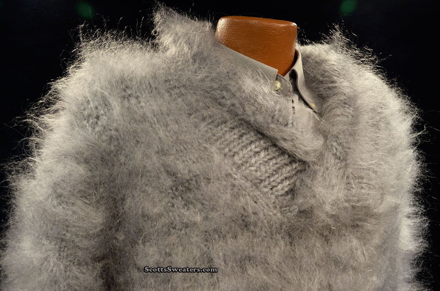Men's Hand-knit Shawl neck Pullover Mohair Sweater