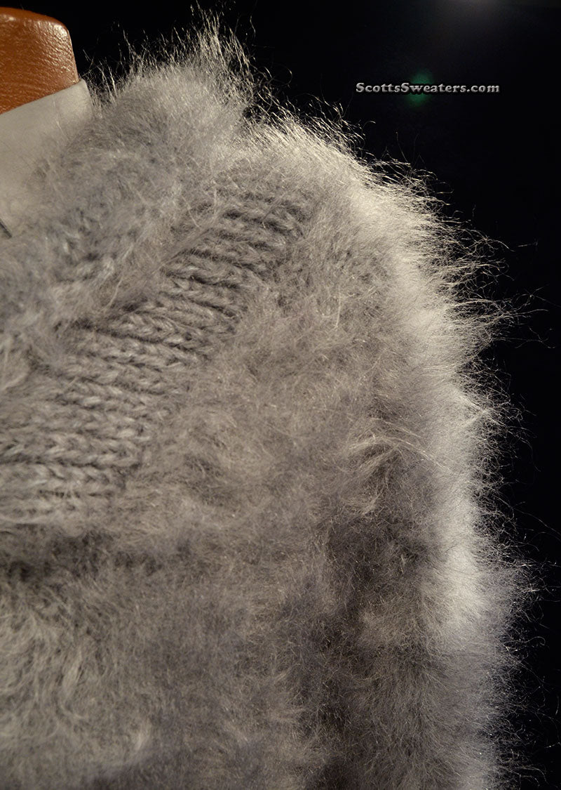 Men's Hand-knit Shawl neck Pullover Mohair Sweater