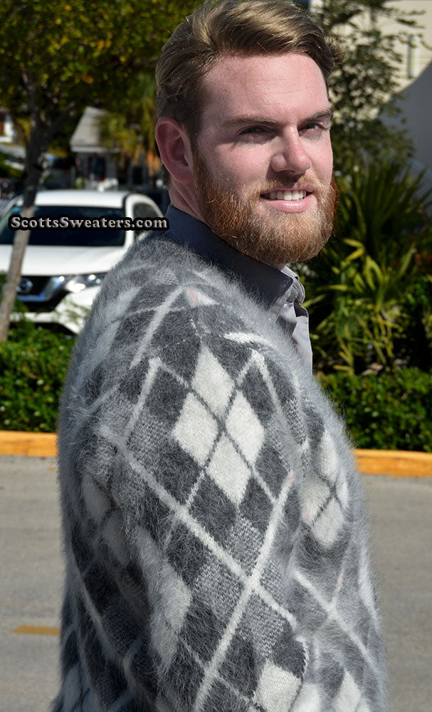 Men's Argyle Angora Cardigan Sweater