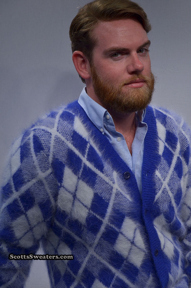 Men's Argyle Angora Cardigan Sweater