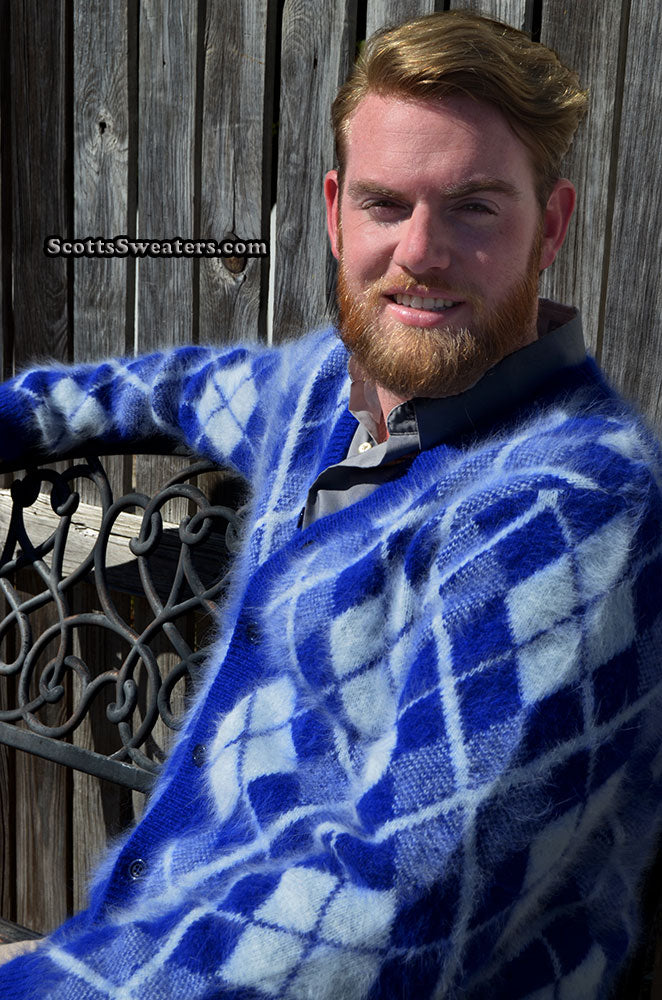 Men's Argyle Angora Cardigan Sweater