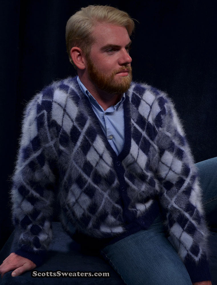 Men's Argyle Angora Cardigan Sweater