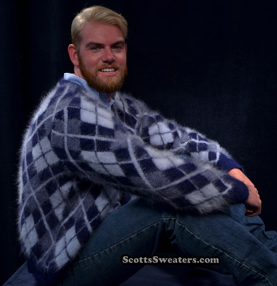 Men's Argyle Angora Cardigan Sweater
