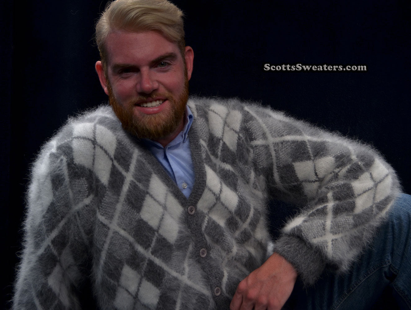 Men's Argyle Angora Cardigan Sweater