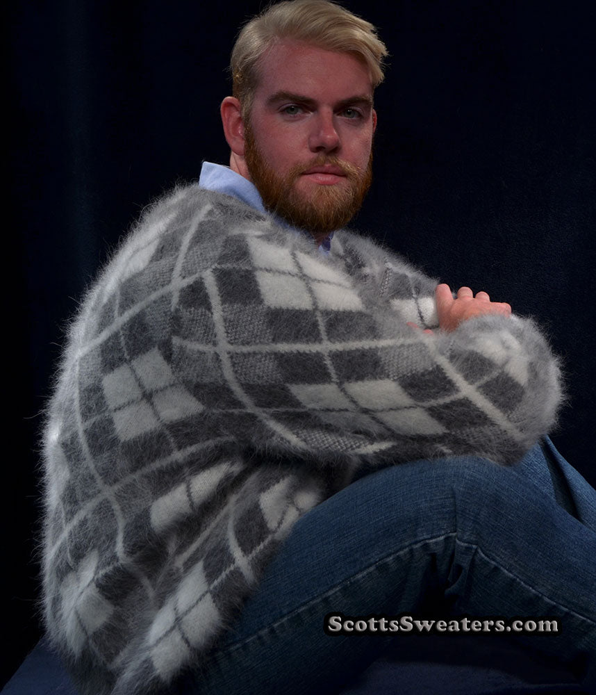 Men's Argyle Angora Cardigan Sweater