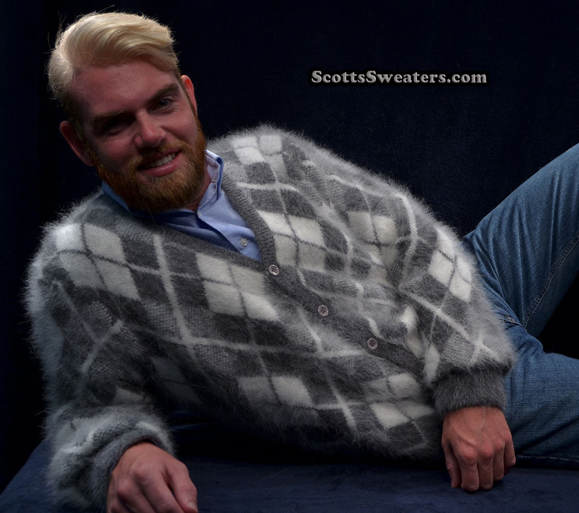 Men's Argyle Angora Cardigan Sweater