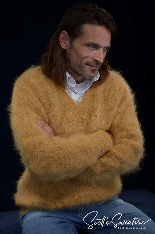 Men's Shaggy Mohair V-neck Pullover Sweaters