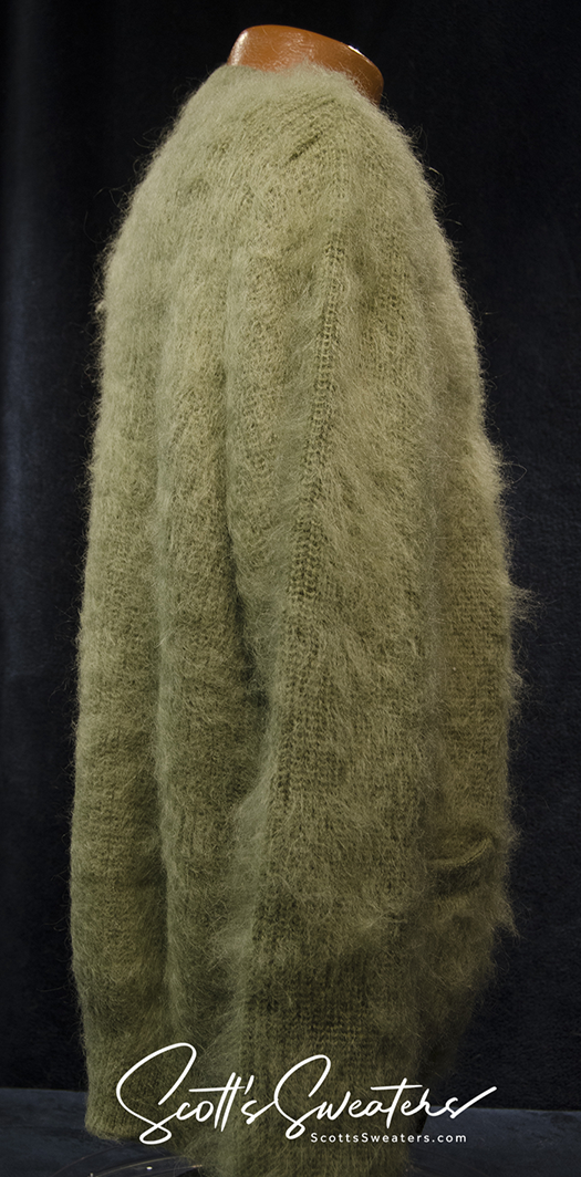 Kurt Cobain inspirierter reproduzierter Shaggy Green Mohair Cardigan Pullover für Herren