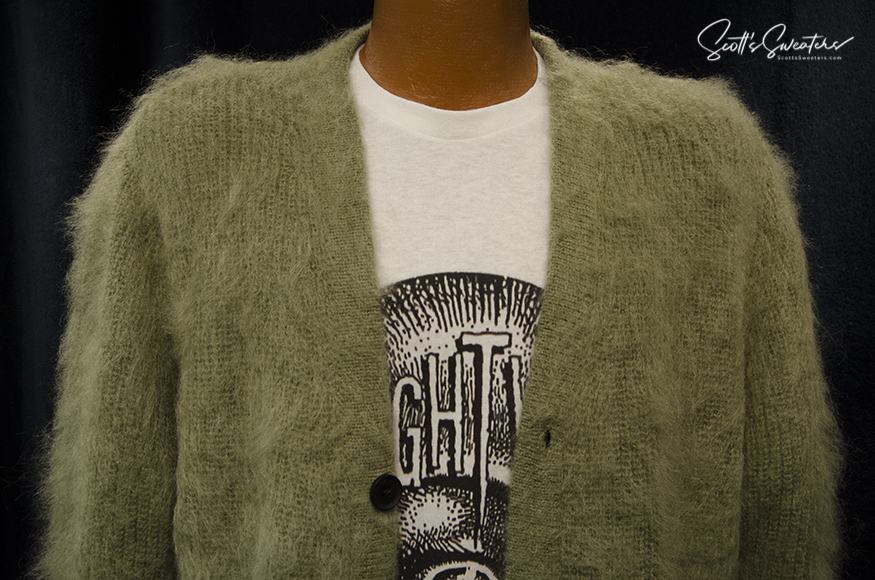 Kurt Cobain inspirierter reproduzierter Shaggy Green Mohair Cardigan Pullover für Herren