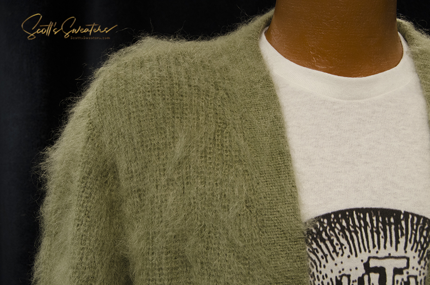 Kurt Cobain inspirierter reproduzierter Shaggy Green Mohair Cardigan Pullover für Herren