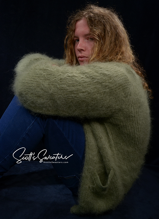 Kurt Cobain inspirierter reproduzierter Shaggy Green Mohair Cardigan Pullover für Herren