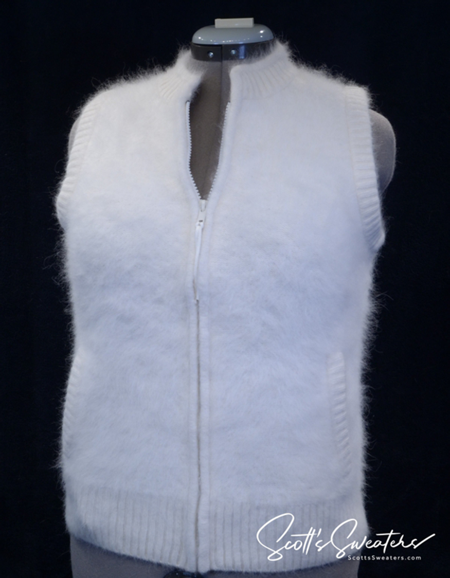 Woman's White Angora Zipper-Front Sweater Vest