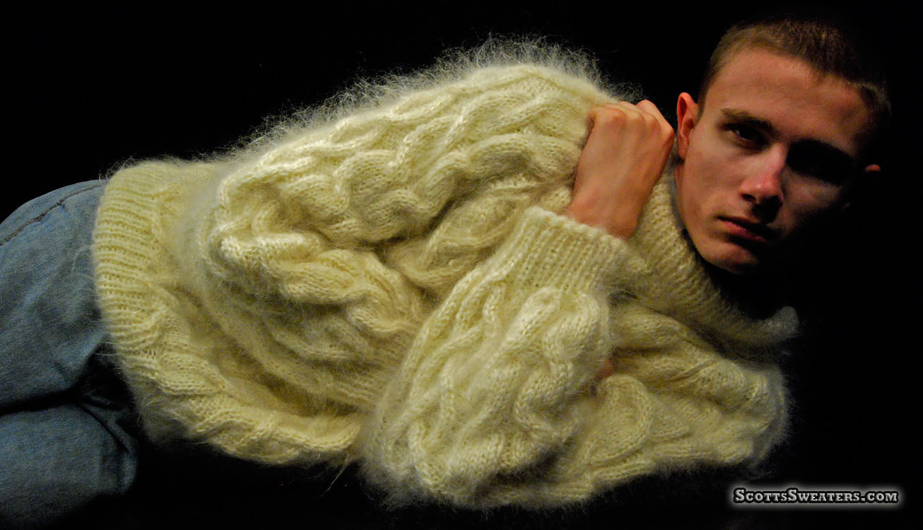 Men's Handknit Thick Cabled Mohair Sweaters