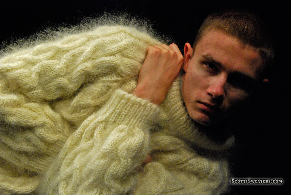 Men's Handknit Thick Cabled Mohair Sweaters