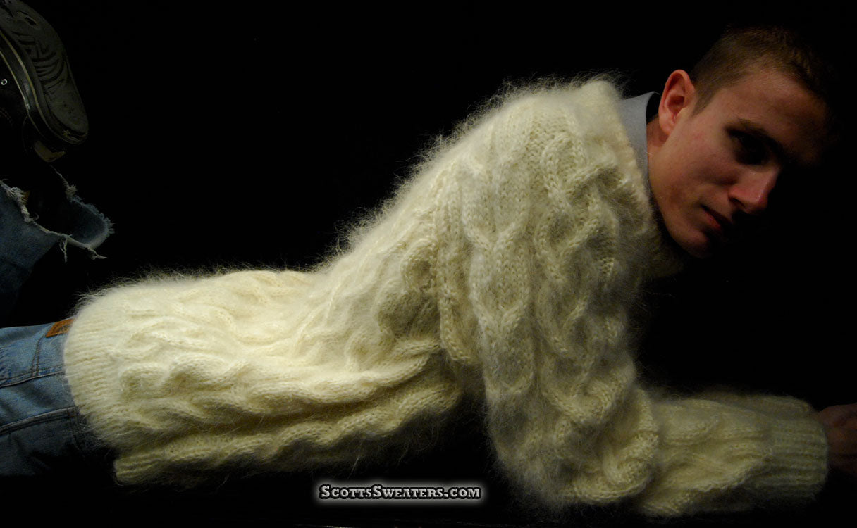 Men's Handknit Thick Cabled Mohair Sweaters
