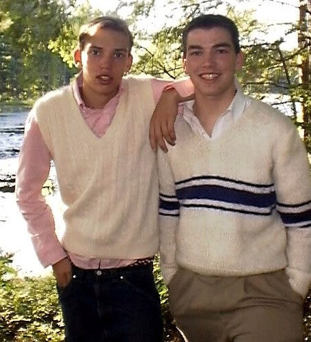 Men's White Faux-Mohair V-Neck Sweater
