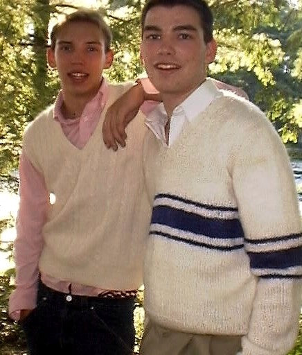 Men's White Faux-Mohair V-Neck Sweater