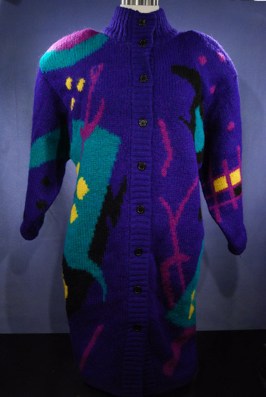 Woman's Brightly Colored Desert Motif Wool Sweater-Coat