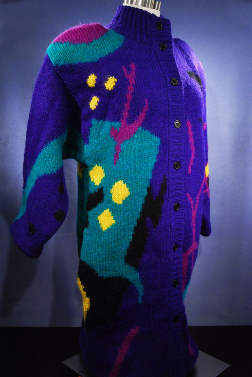 Woman's Brightly Colored Desert Motif Wool Sweater-Coat