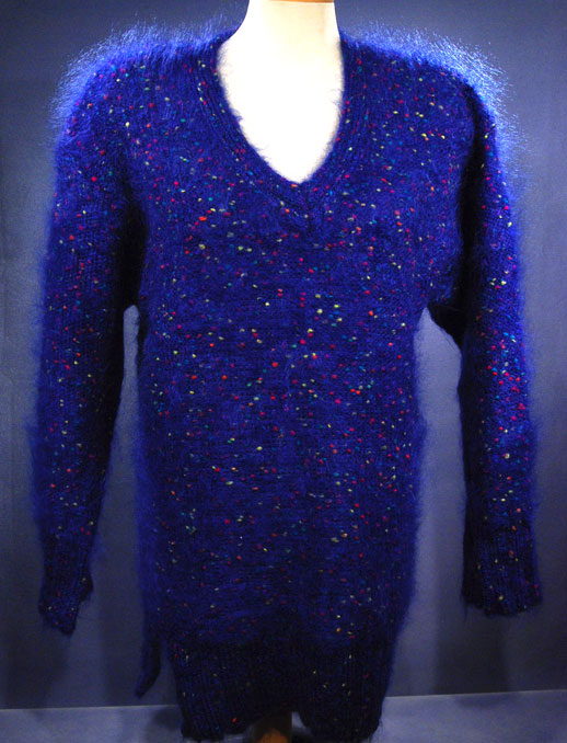 Woman's Blue Speckled Mohair V-Neck Sweater