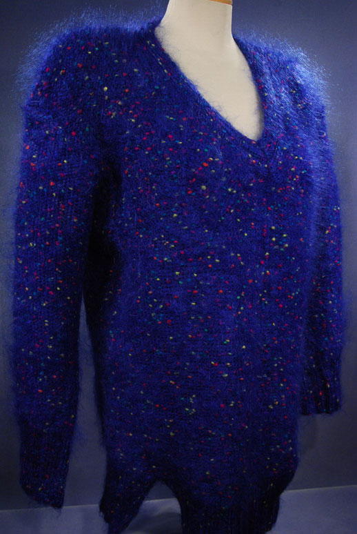 Woman's Blue Speckled Mohair V-Neck Sweater
