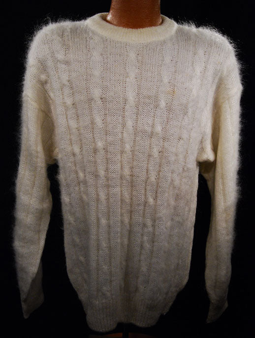 Men's White Cableknit Mohair Crewneck Sweater by Giorgio Laui [#097-020]